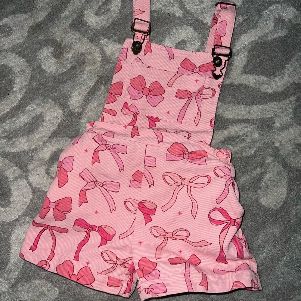 Girls Pink Bow Overalls Shorts